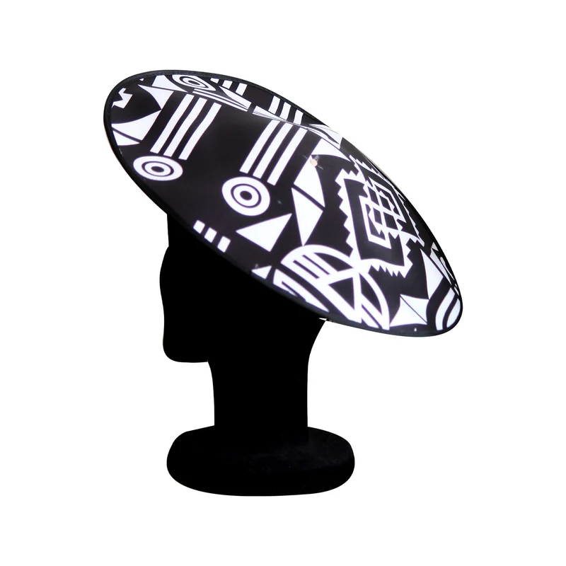 Black Nguni Print Hat with Ribbon Tie