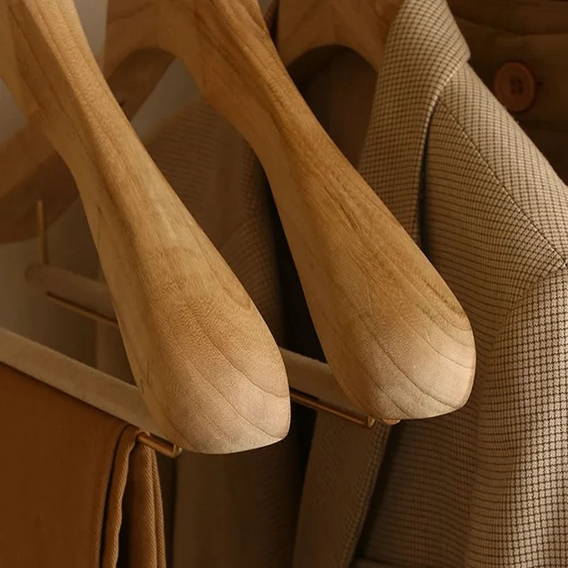 Wooden Clothes Hangers with Bar and Adjustable Clips for Suits and Coats