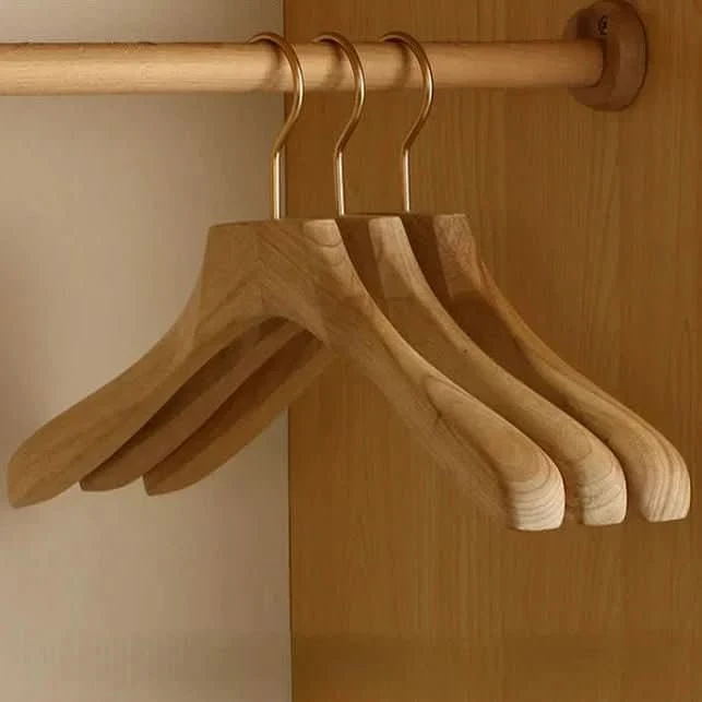 Wooden Clothes Hangers with Bar and Adjustable Clips for Suits and Coats