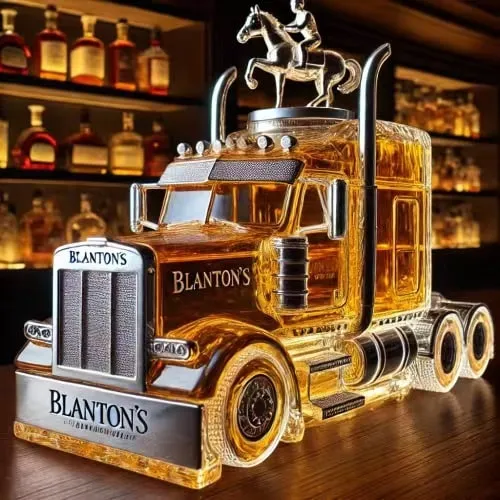 Whiskey Decanter Semi-Truck Glass Bottle with Decorative Stopper and Molded Wheels
