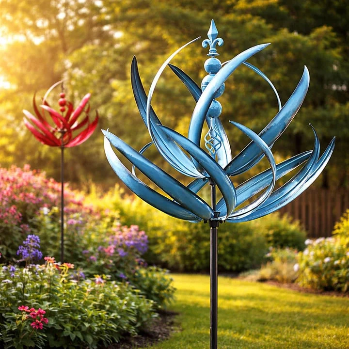 Garden Wind Spinners with Kinetic Metal Lotus Flower Design and 360 Degree Rotation