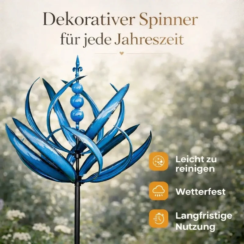 Garden Wind Spinners with Kinetic Metal Lotus Flower Design and 360 Degree Rotation