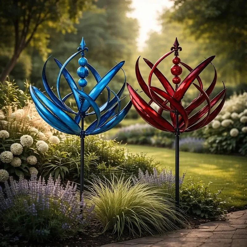 Garden Wind Spinners with Kinetic Metal Lotus Flower Design and 360 Degree Rotation