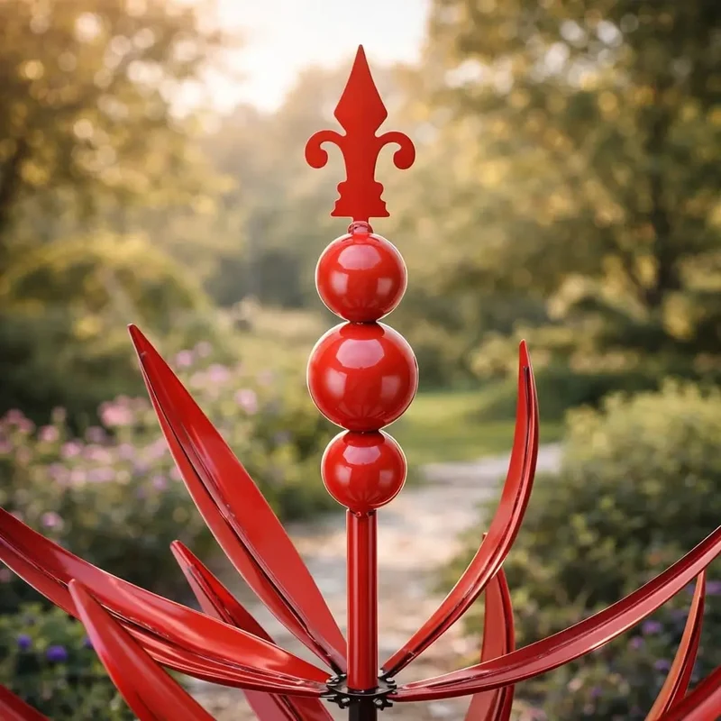 Garden Wind Spinners with Kinetic Metal Lotus Flower Design and 360 Degree Rotation