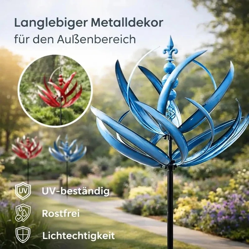Garden Wind Spinners with Kinetic Metal Lotus Flower Design and 360 Degree Rotation