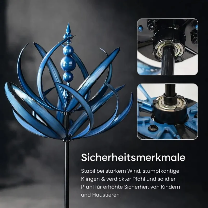 Garden Wind Spinners with Kinetic Metal Lotus Flower Design and 360 Degree Rotation