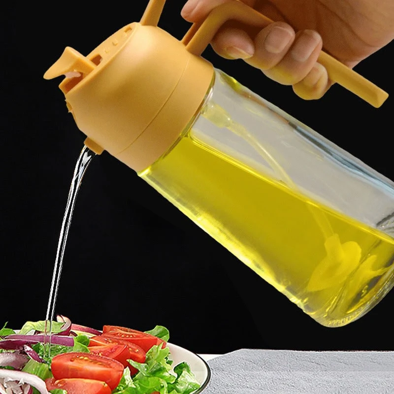 Olive Oil Dispenser Bottle with Glass Sprayer and Flip-Top Pouring Spout