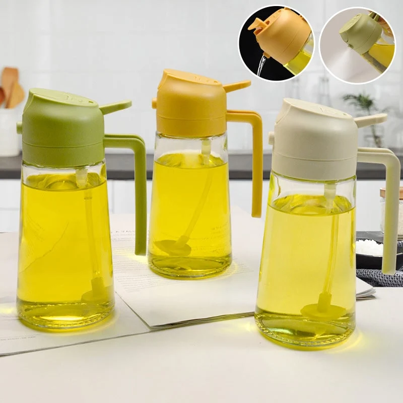Olive Oil Dispenser Bottle with Glass Sprayer and Flip-Top Pouring Spout