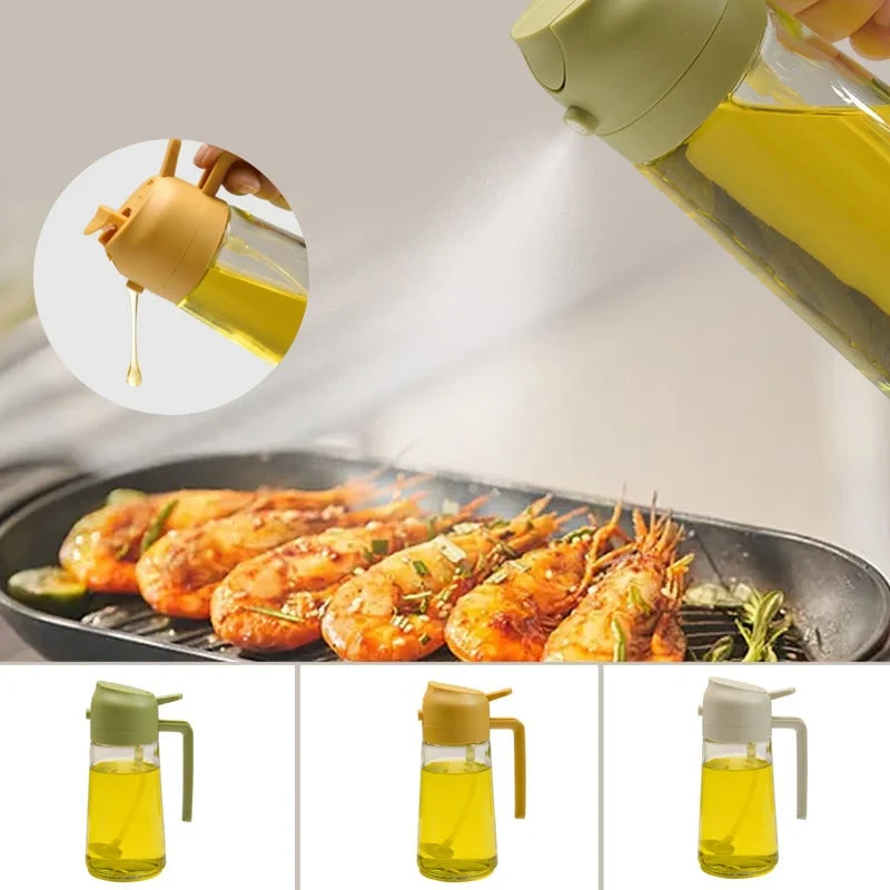 Olive Oil Dispenser Bottle with Glass Sprayer and Flip-Top Pouring Spout