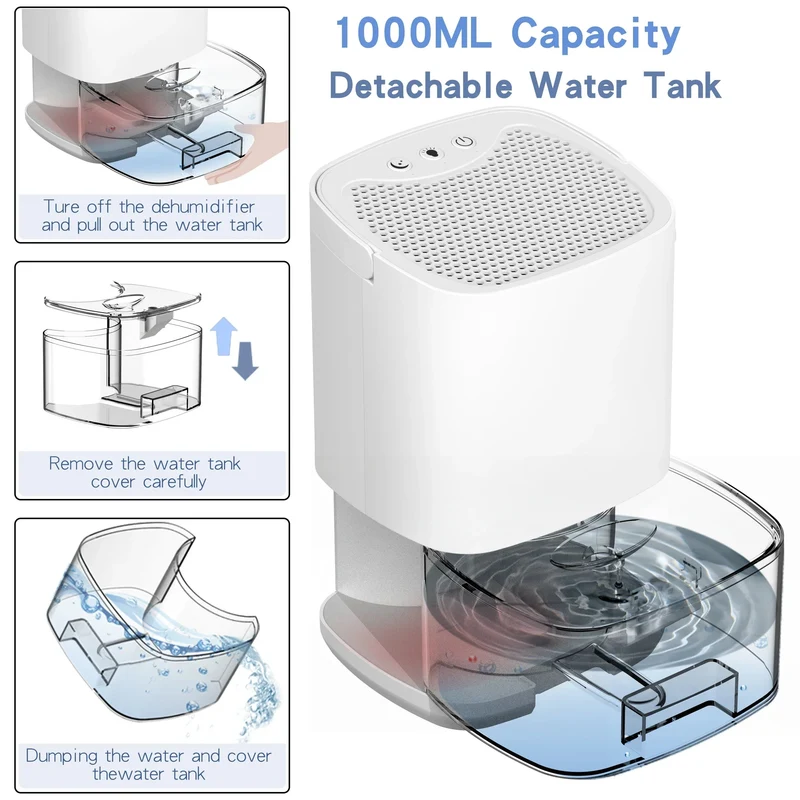 Portable Dehumidifier with Air Purifier 1000ml Capacity and LED Nightlight