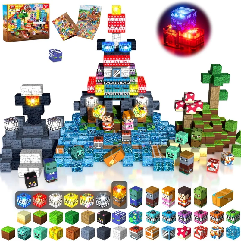 Magnetic Building Blocks with Light Up Cubes and Pixelated Textures