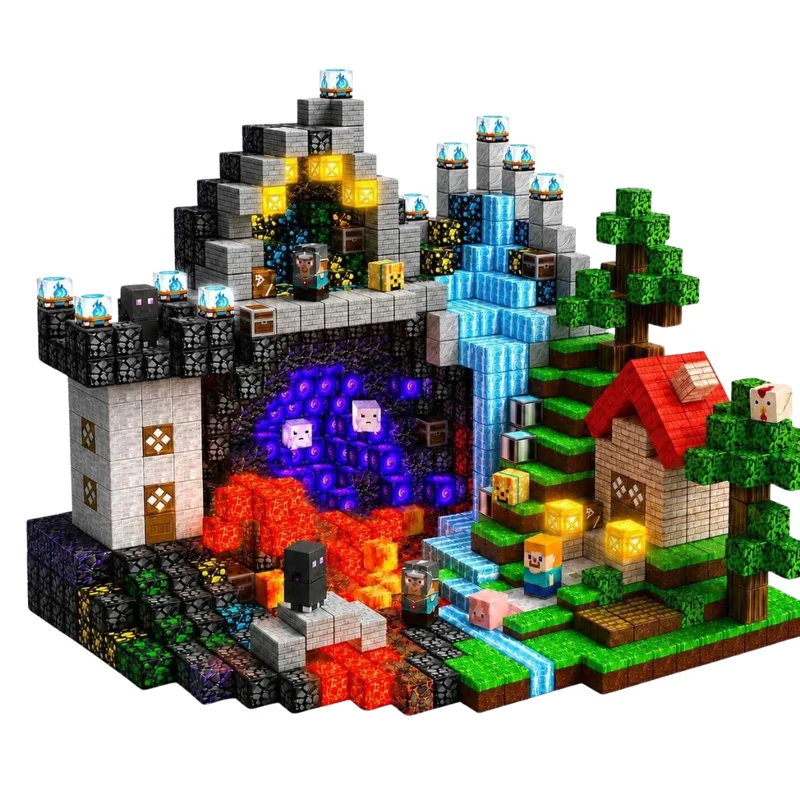 Magnetic Building Blocks with Light Up Cubes and Pixelated Textures