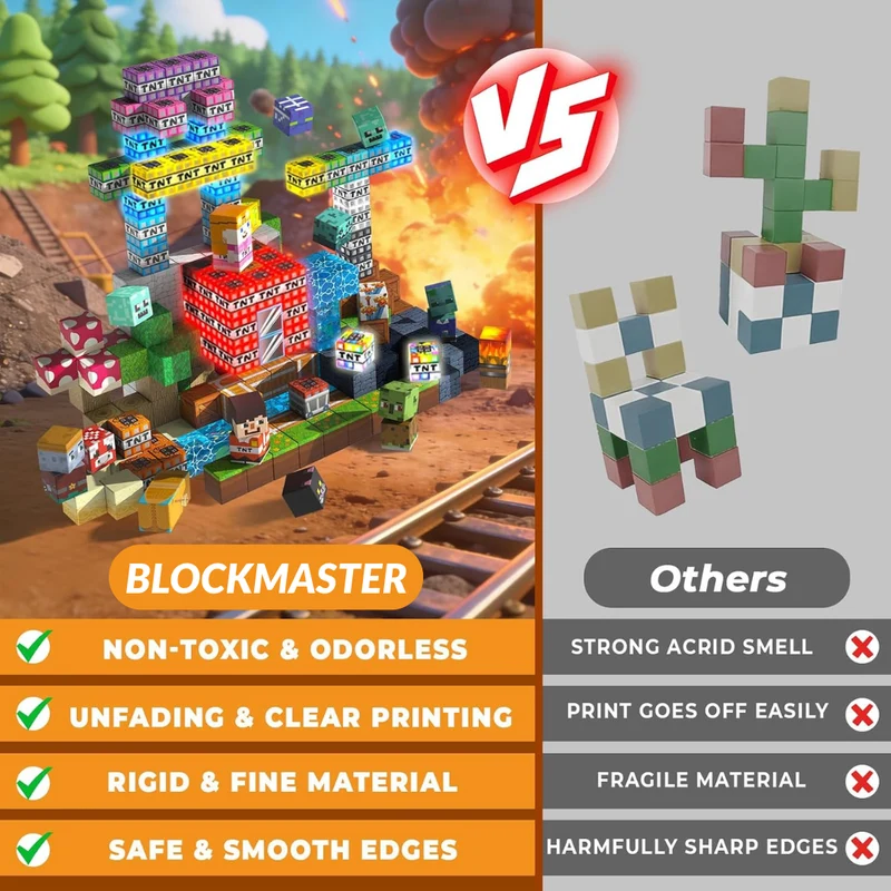 Magnetic Building Blocks with Light Up Cubes and Pixelated Textures