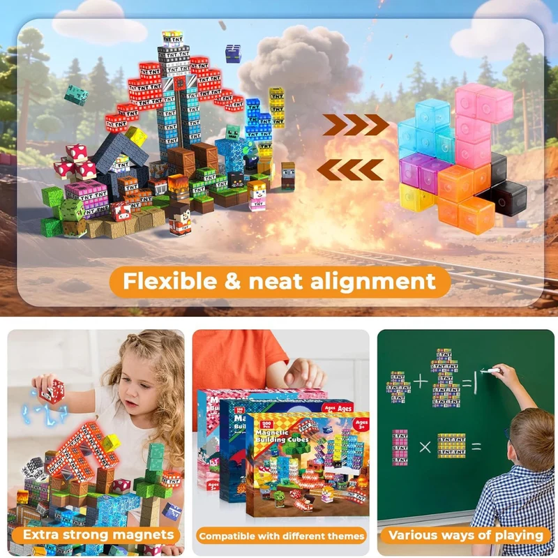 Magnetic Building Blocks with Light Up Cubes and Pixelated Textures