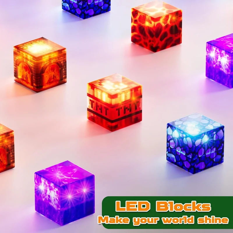 Magnetic Building Blocks with Light Up Cubes and Pixelated Textures