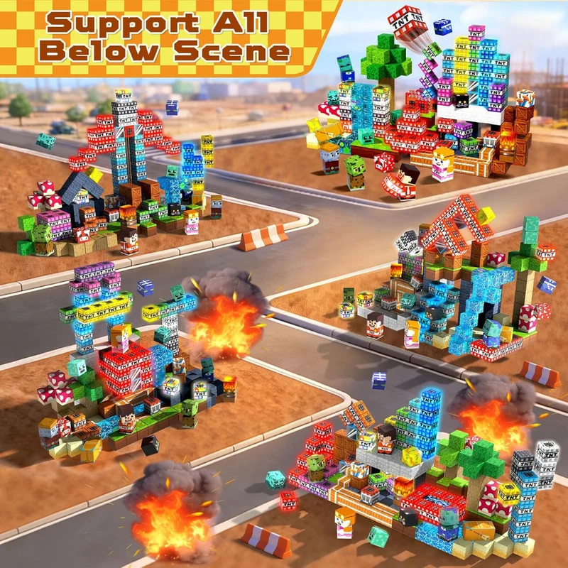 Magnetic Building Blocks with Light Up Cubes and Pixelated Textures
