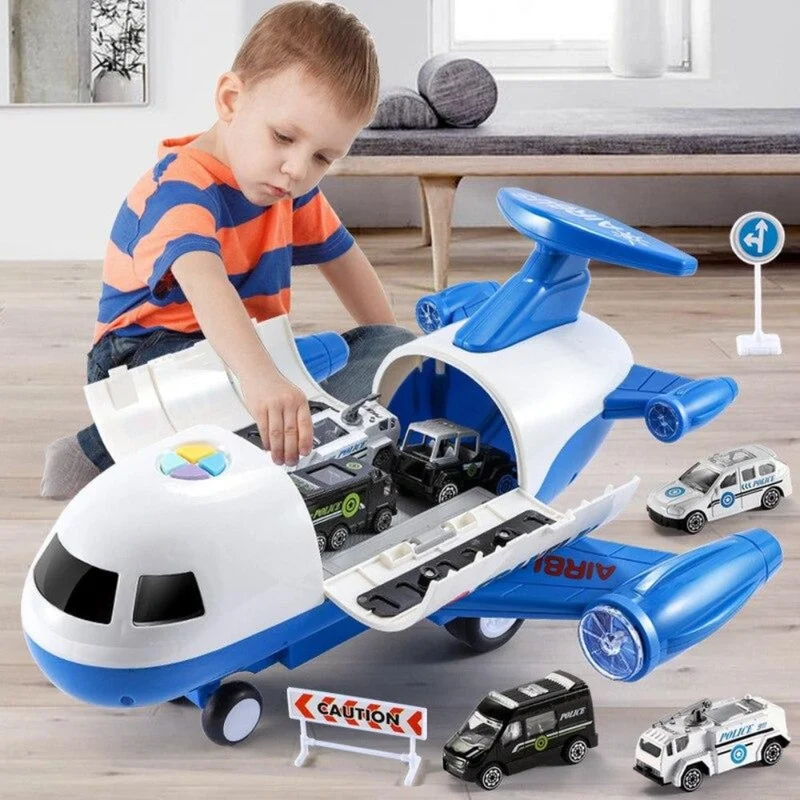 Toy Airplane Playset with Lights, Sounds, Mini Vehicles and Ramps