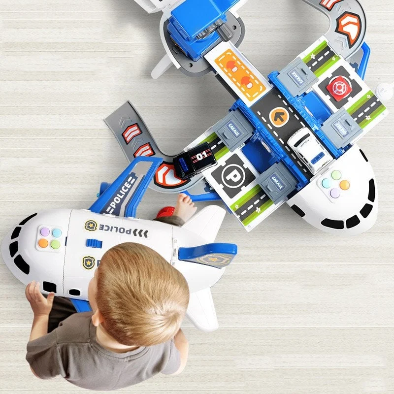 Toy Airplane Playset with Lights, Sounds, Mini Vehicles and Ramps