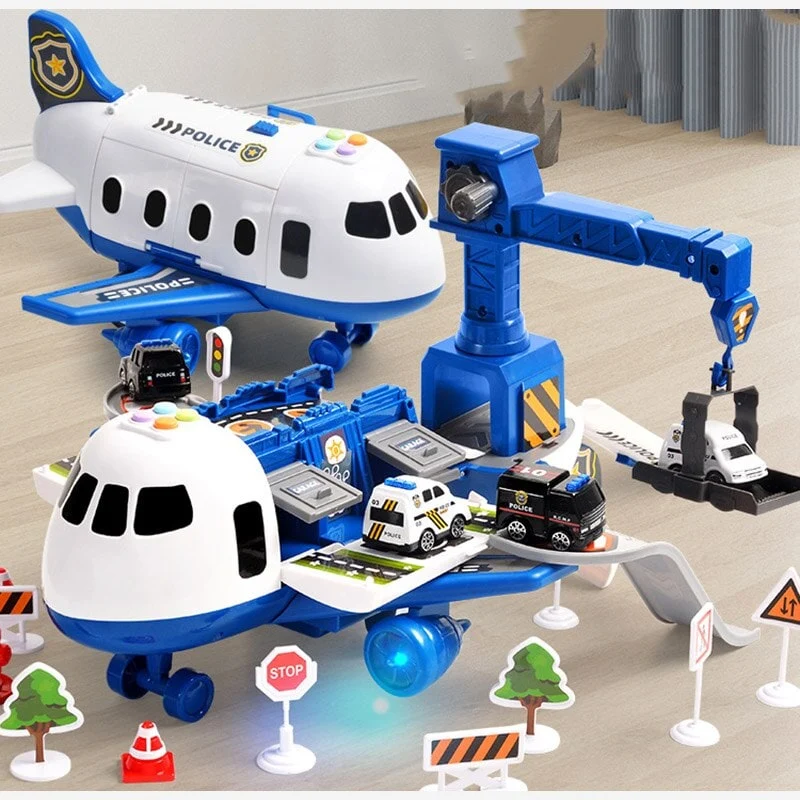 Toy Airplane Playset with Lights, Sounds, Mini Vehicles and Ramps