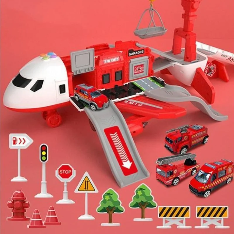 Toy Airplane Playset with Lights, Sounds, Mini Vehicles and Ramps