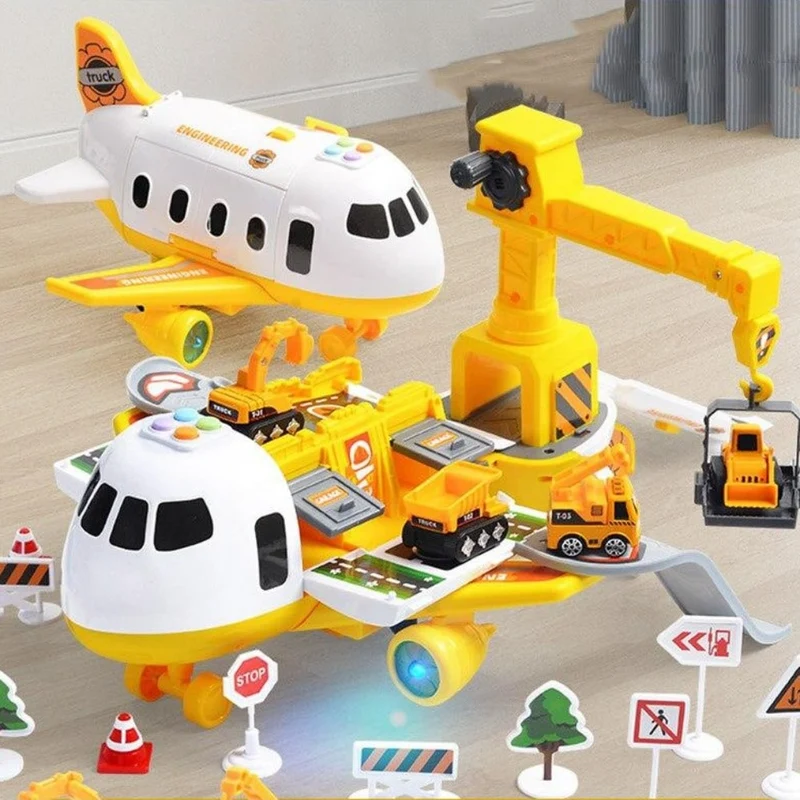Toy Airplane Playset with Lights, Sounds, Mini Vehicles and Ramps