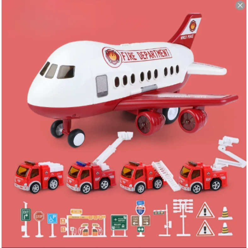 Toy Airplane Playset with Lights, Sounds, Mini Vehicles and Ramps