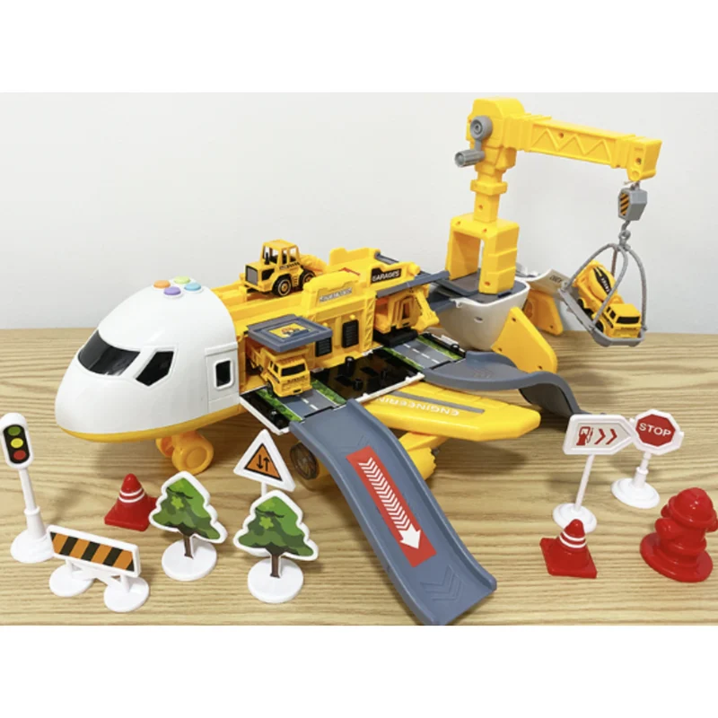 Toy Airplane Playset with Lights, Sounds, Mini Vehicles and Ramps