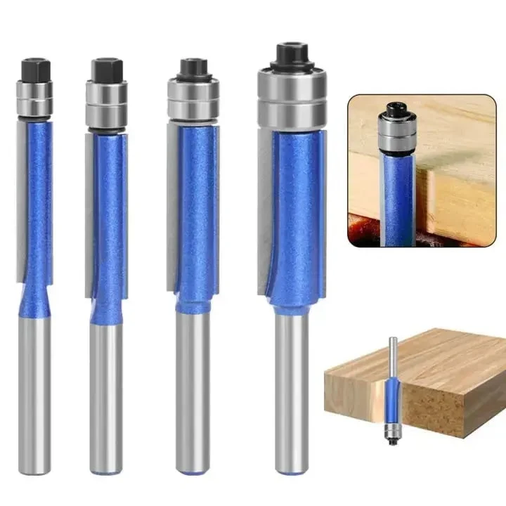 4-Piece Flush Trim Router Bit Set with Double Bearings