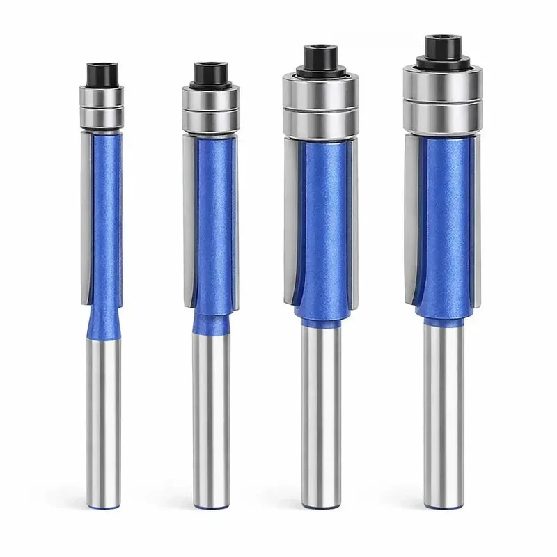 4-Piece Flush Trim Router Bit Set with Double Bearings