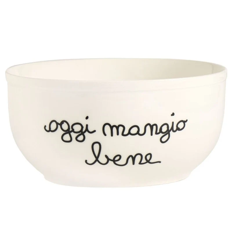 Simple Day - Insalatiera in grès porcellanato D 25 cm con scritta nera