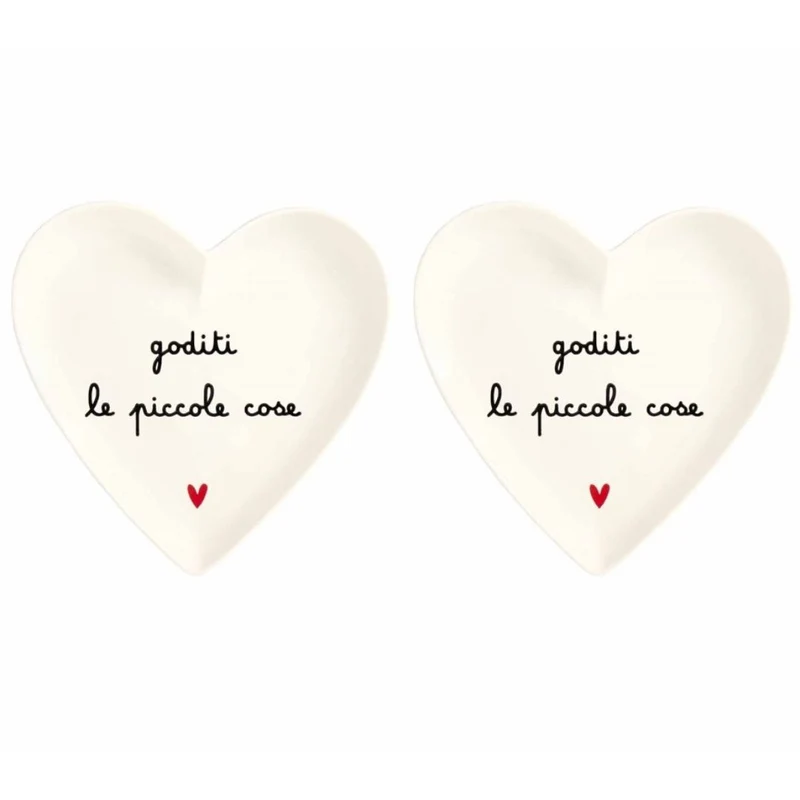 Simple Day – Set di due piatti a forma di cuore con scritte
