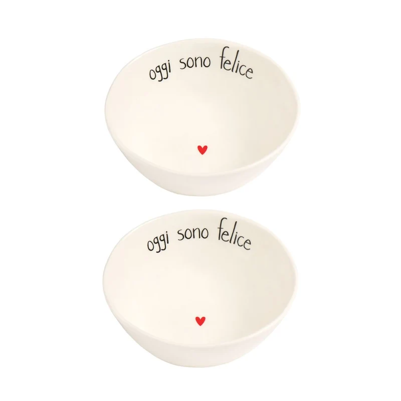 Simple Day – Set 2 coppette grès Ø12,5 cm con scritte