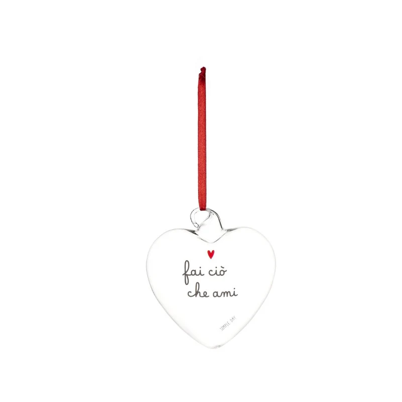 Simple Day – Pallina cuore vetro 11 cm con scritte