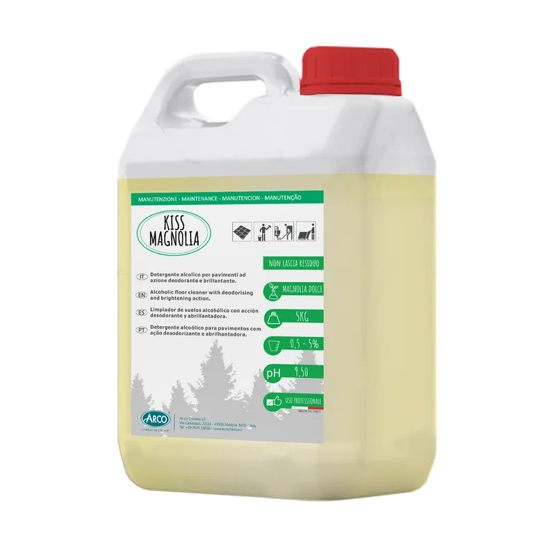 Detergente alcolico brillantante profumato per pavimenti Arco Chimica Kiss Magnolia 5 kg DISPONIBILE IN 10 GIORNI LAVORATIVI