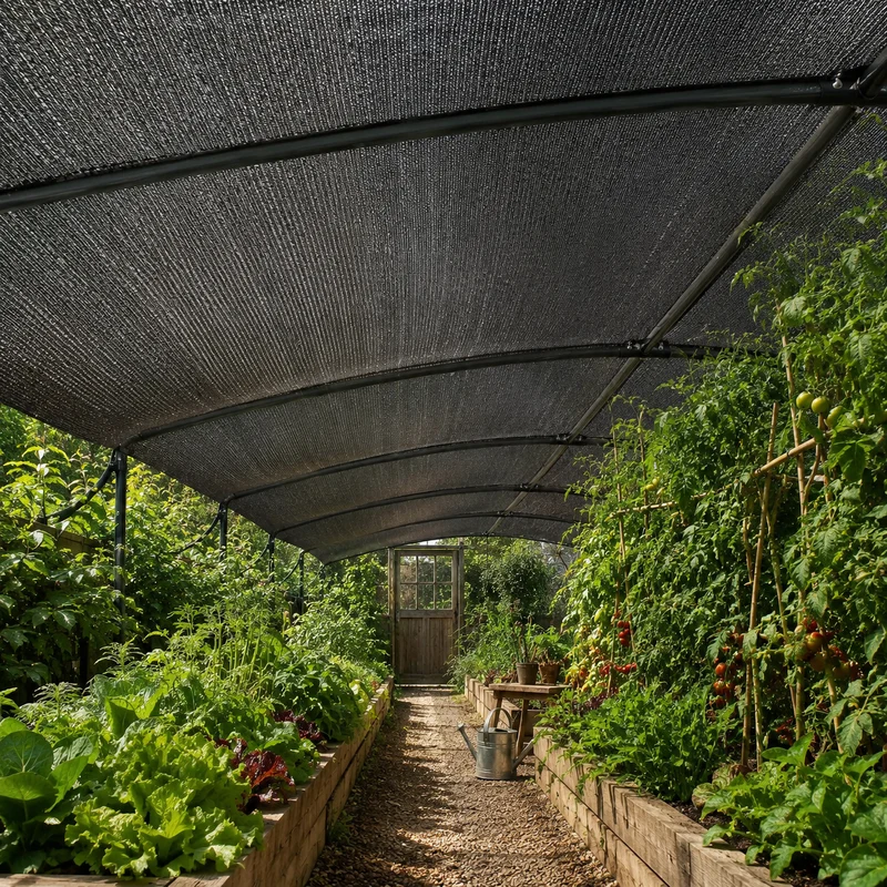 Schaduwnet voor tuin en kas – zestien maten met ringen langs de rand