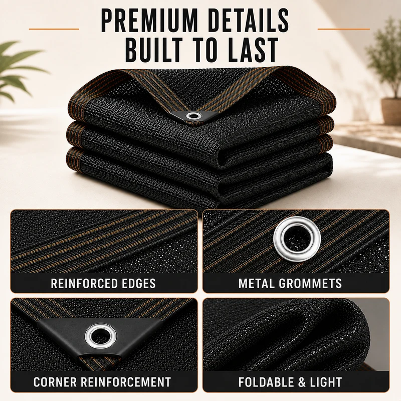 Schaduwnet voor tuin en kas – zestien maten met ringen langs de rand