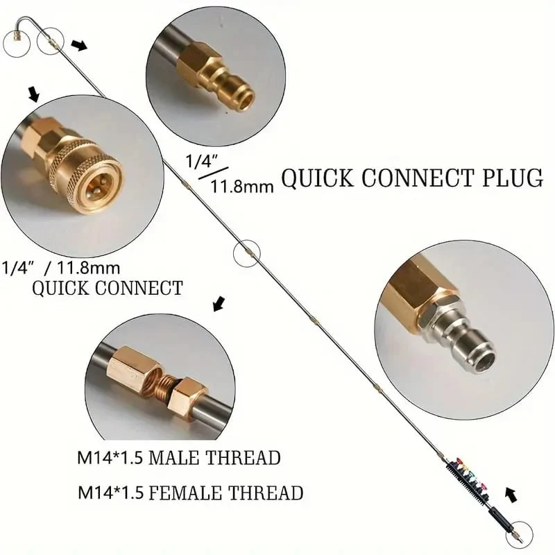 Telescopic High-Pressure Washer Lance for Windows and Gutters with 5 Nozzles