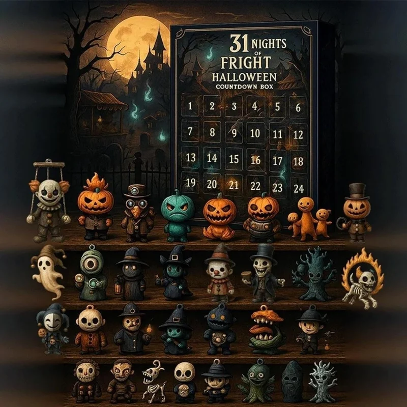 Halloween Advent Calendar with Cosmetics, Perfumes, and Monster Figurines for Counting Down