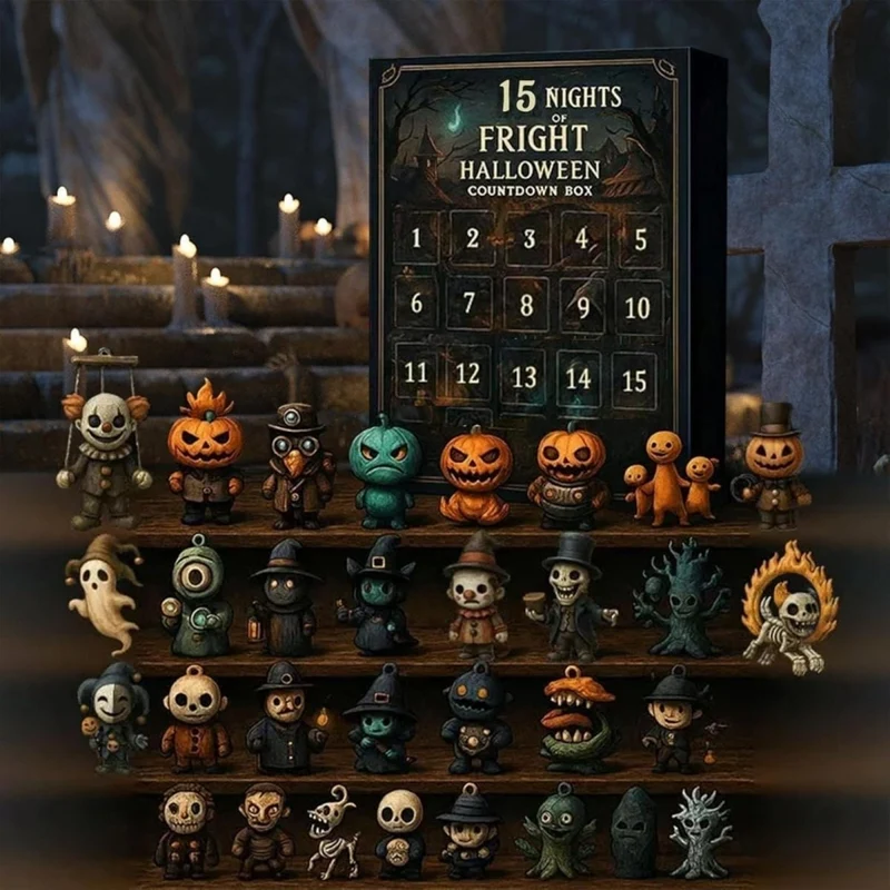 Halloween Advent Calendar with Cosmetics, Perfumes, and Monster Figurines for Counting Down