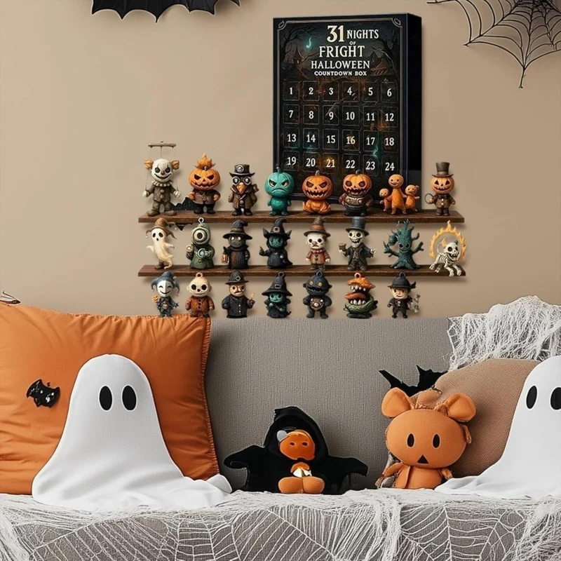 Halloween Advent Calendar with Cosmetics, Perfumes, and Monster Figurines for Counting Down