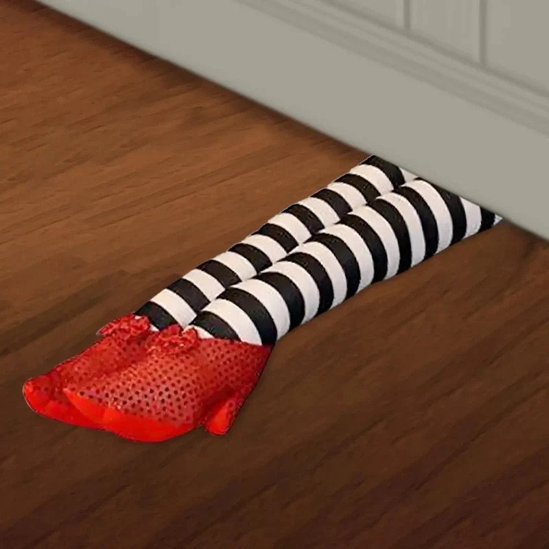 Halloween Front Door Stopper, Plush Witch’s Legs, Black and White, Bathroom