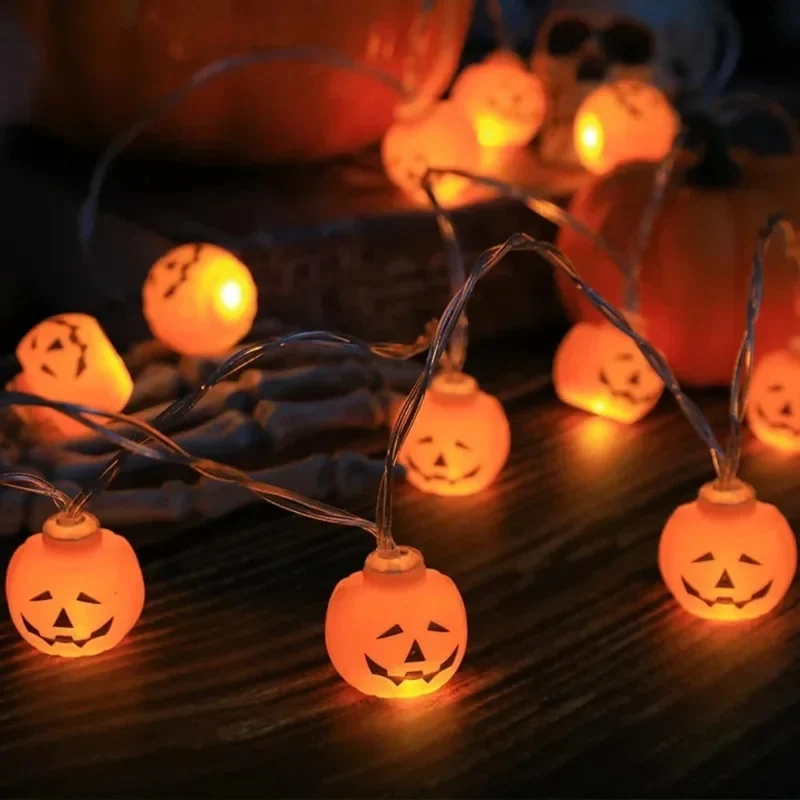 Halloween LED string lights with decorative motifs for indoor and garden use