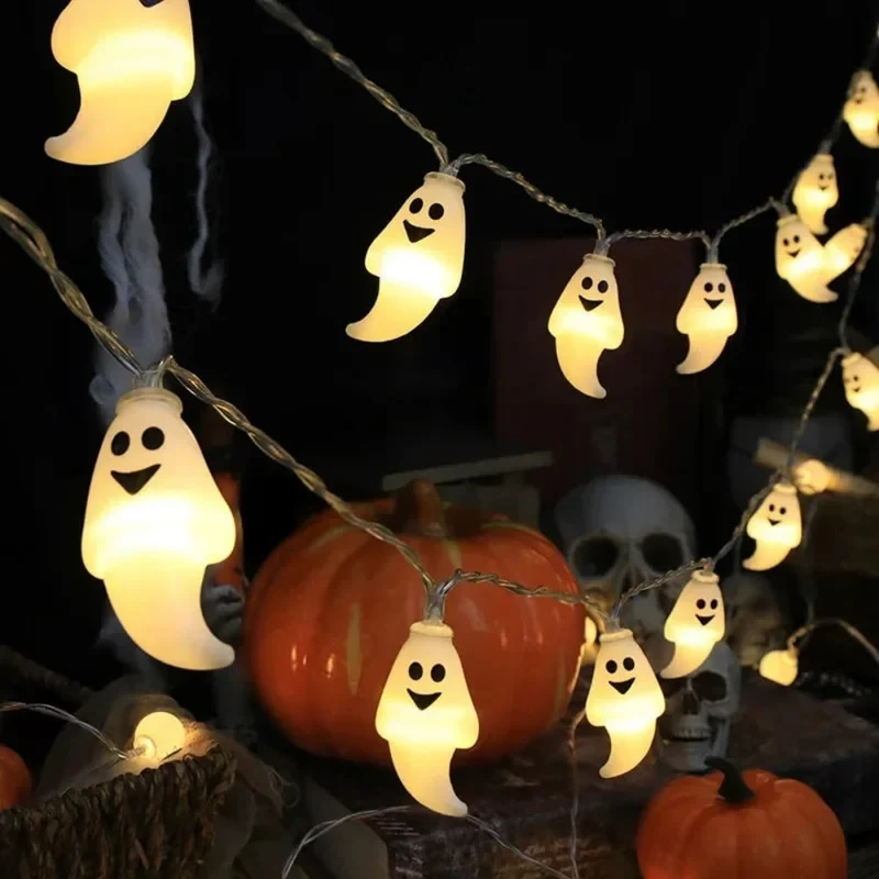 Halloween LED string lights with decorative motifs for indoor and garden use