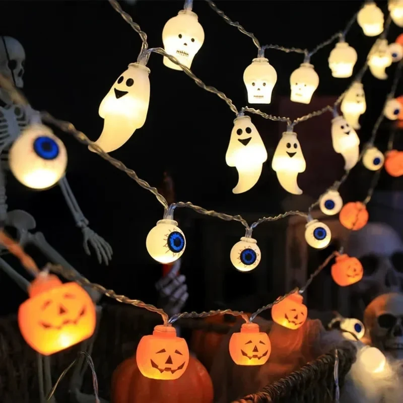 Halloween LED string lights with decorative motifs for indoor and garden use