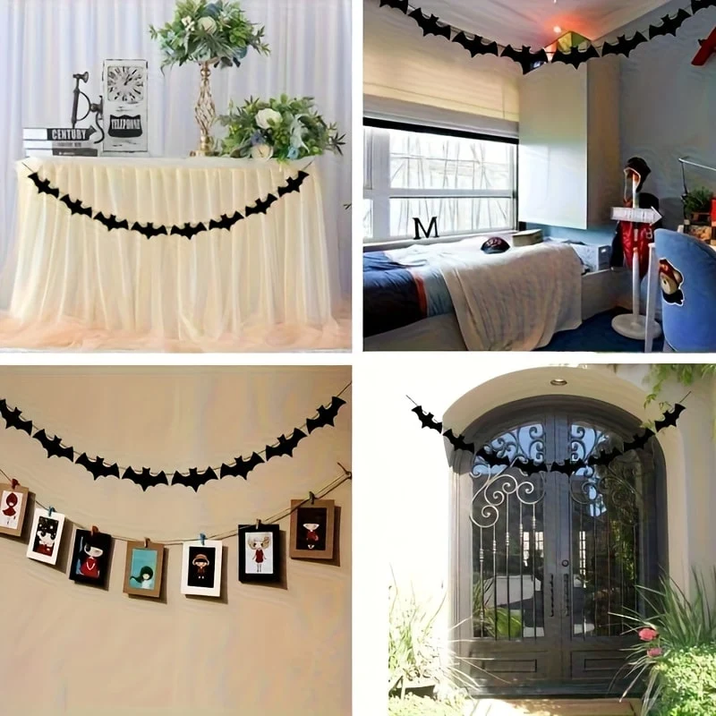 Halloween Glitter Bat Garland Hanging Wall Decoration