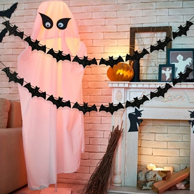 Halloween Glitter Bat Garland Hanging Wall Decoration