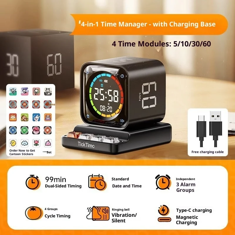 Digital Gravity Timer Cube with USB-C Charging Base