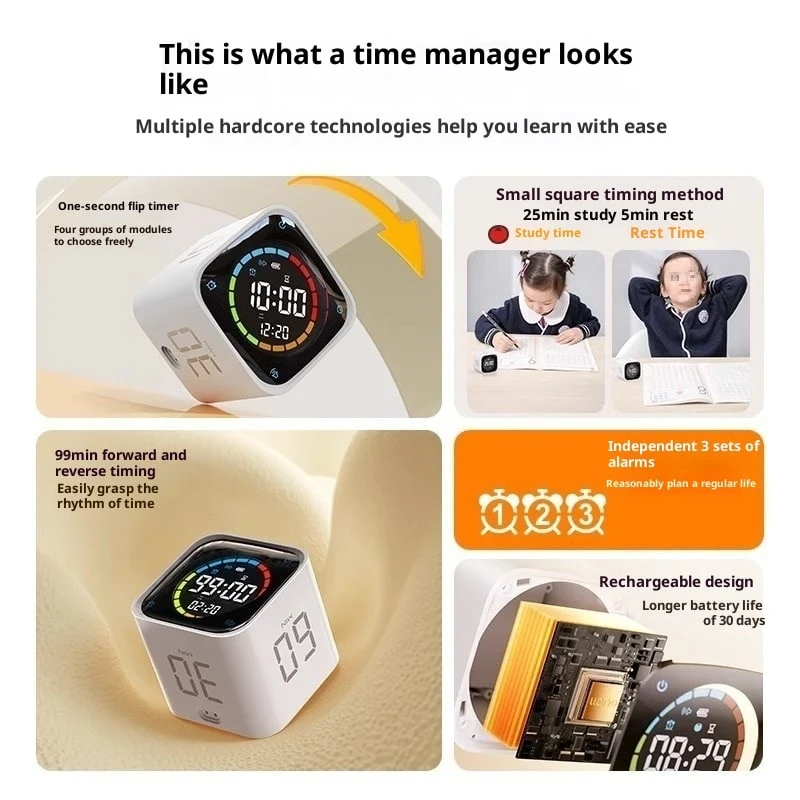 Digital Gravity Timer Cube with USB-C Charging Base