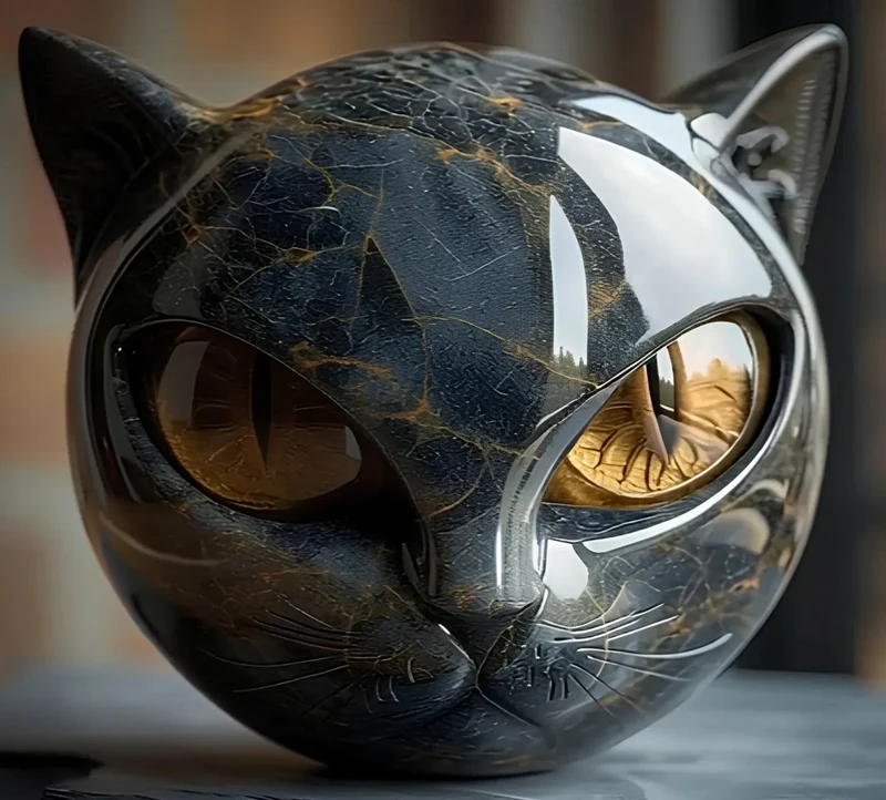 Sculpture Féline Mystique Œil d'Élina en Marbre Poli