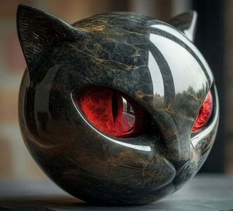 Sculpture Féline Mystique Œil d'Élina en Marbre Poli